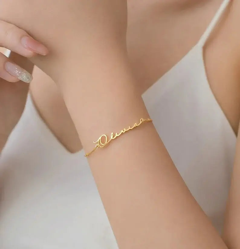 Shopminx Custom Name Bracelet Stainless steel Dainty Bracelets bracelet / 40cm / Gold