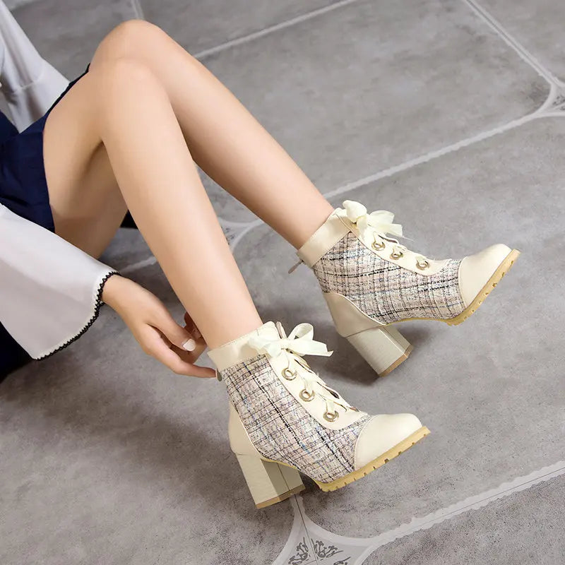 Ankle Boots Round Toe Block Heels