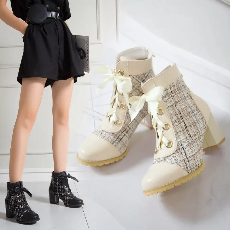 Ankle Boots Round Toe Block Heels