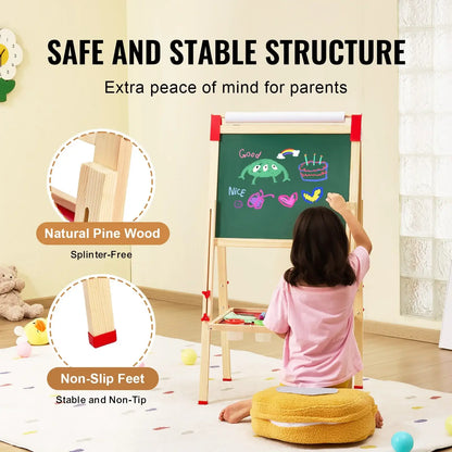 SucceBuy Wooden Kids Art Easel – Double-Sided Magnetic Drawing Board