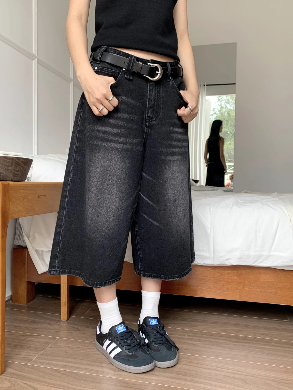 Baggy Denim Shorts Wide Leg