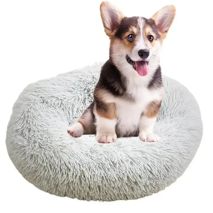 Round Dog Bed House Dog Mat Long Plush Cats Nest USB Heating Dog Basket Pet Cushion Soft Sleeping Pets Winter Warmth Supplies Gray / M / United States