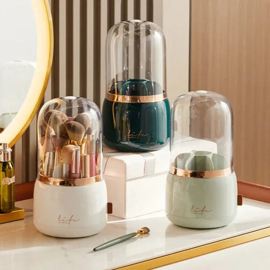 360° Rotating Makeup Brushes Holder Dark Green