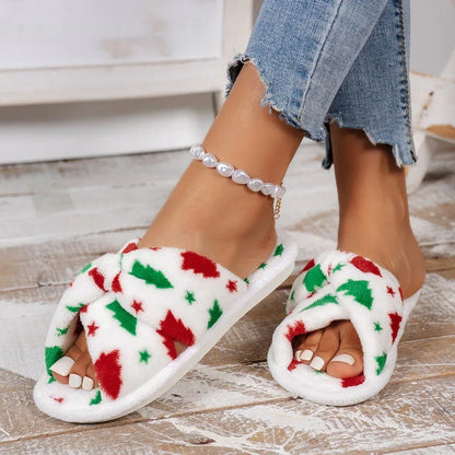 Christmas Tree Pattern Furry Bedroom Slippers Christmas Tree / 7.5