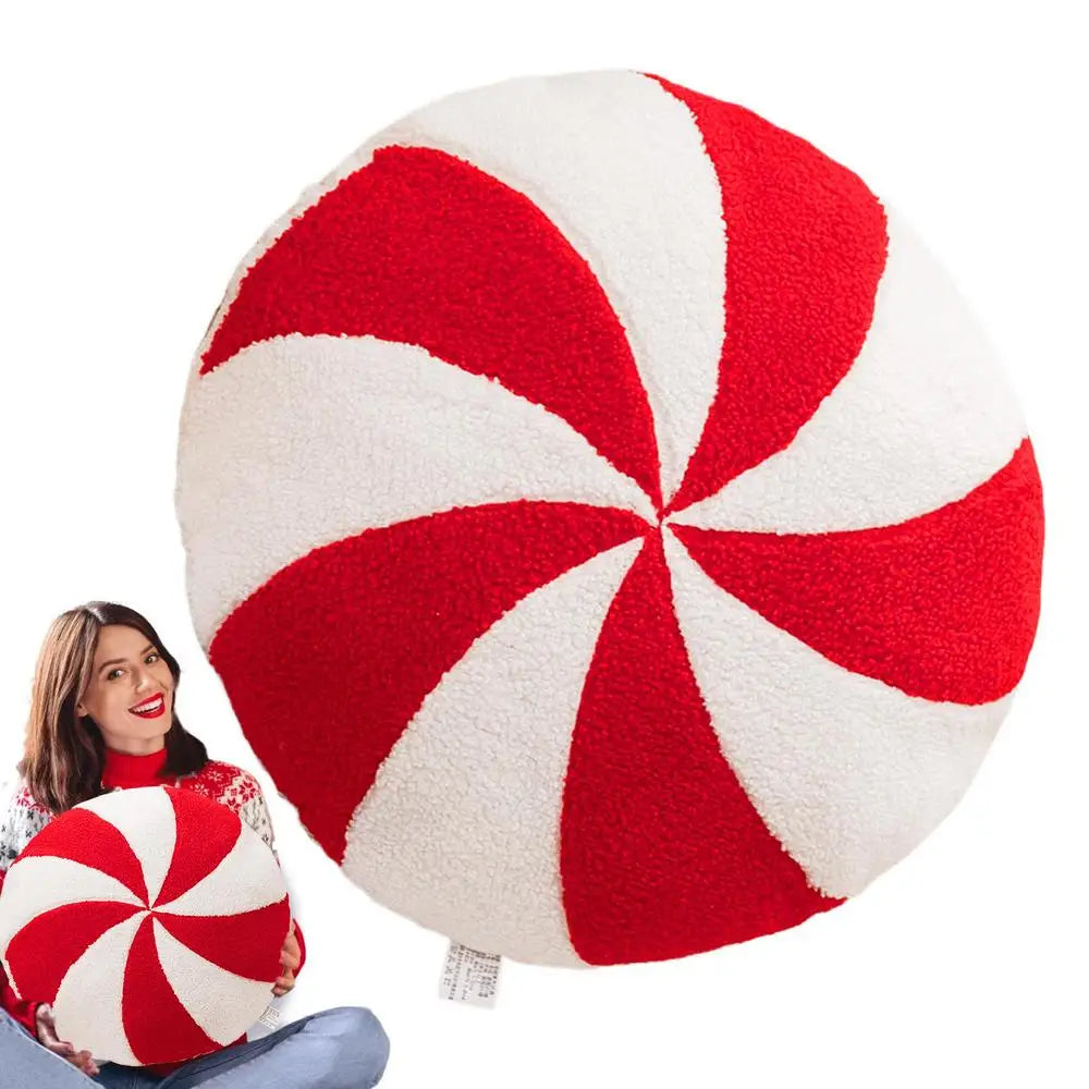Candy Cane Christmas Pillow – Soft Plush Holiday Throw Cushion
