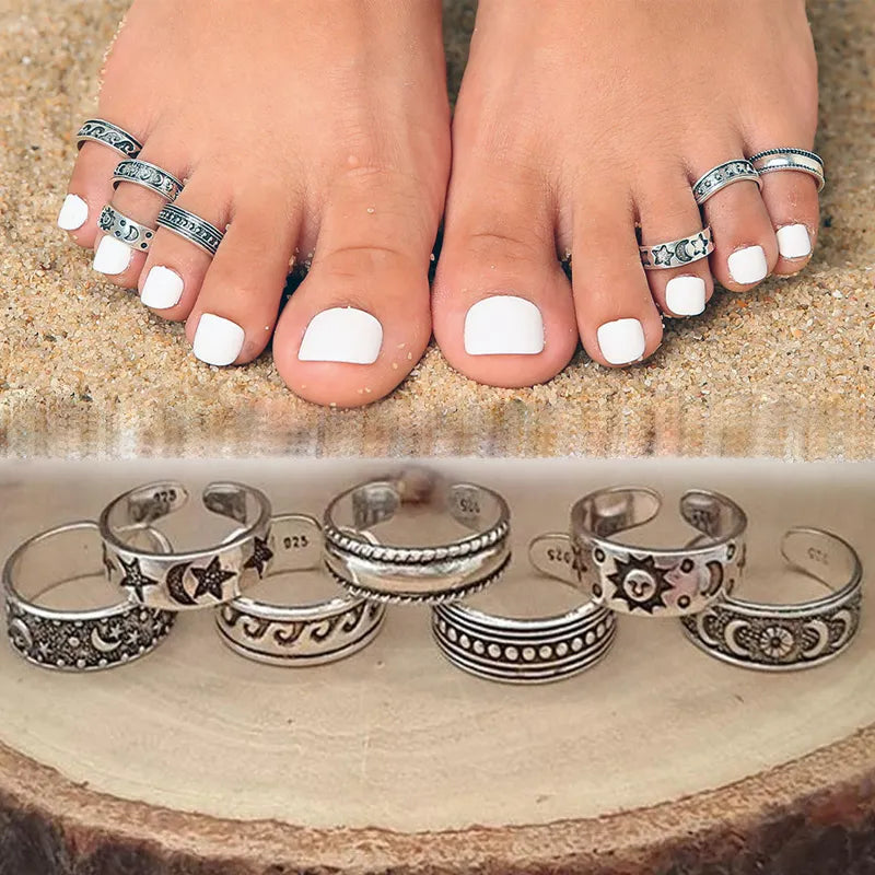 Retro Hollow Carved Star Moon Toe Rings