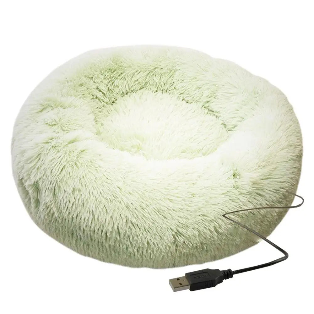 Round Dog Bed House Dog Mat Long Plush Cats Nest USB Heating Dog Basket Pet Cushion Soft Sleeping Pets Winter Warmth Supplies