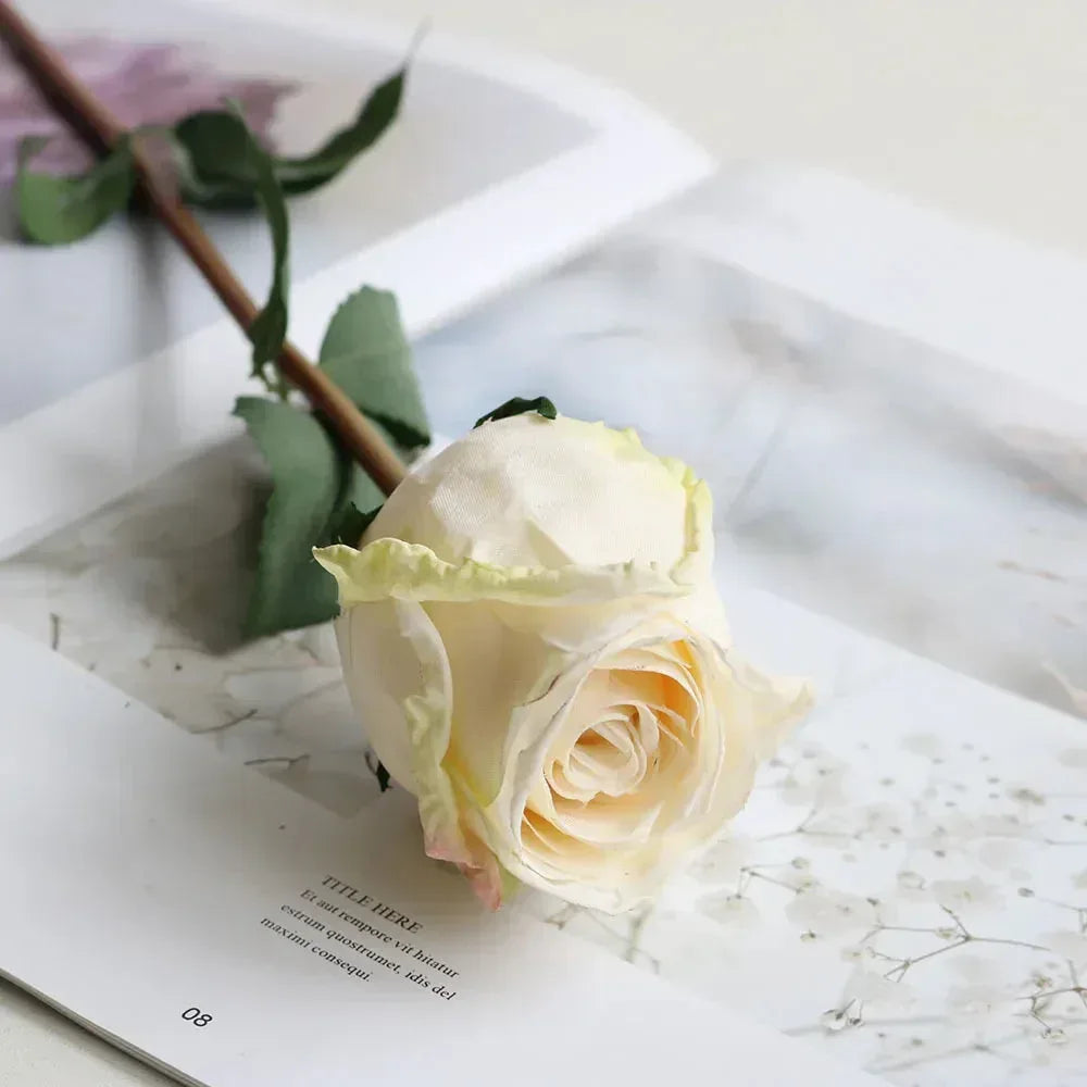 Artificial Burnt Edge Rose Buds Wedding Milky white / 1pcs