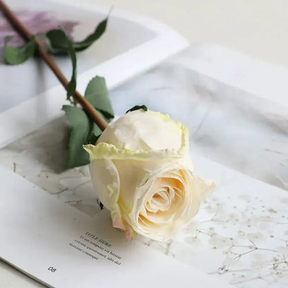 Artificial Burnt Edge Rose Buds Wedding Milky white / 1pcs