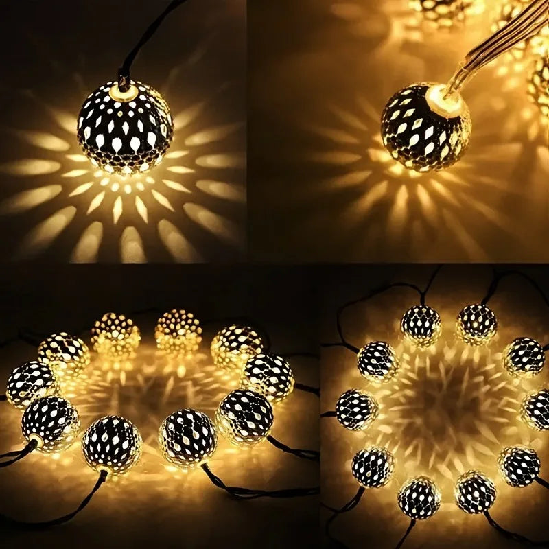 Solar Moroccan String Lights Metal Spherical Outdoor Fairy Lights