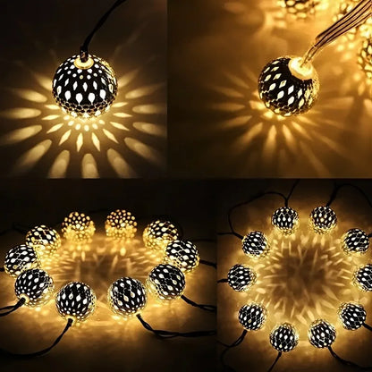Solar Moroccan String Lights Metal Spherical Outdoor Fairy Lights United States / Colorful