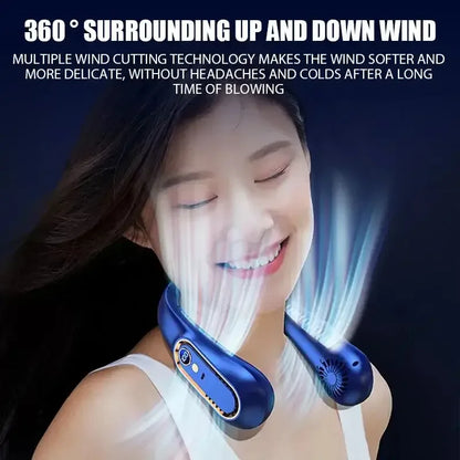 Hanging Neck Fan Digital Display Power Ventilador Bladeless Neckband Fan Portable Mini Air Cooler Blue / United States