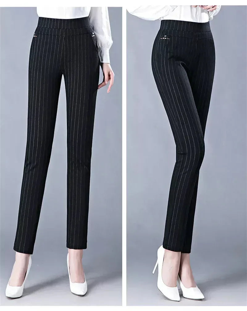 Elastic Waist Casual Straight Pants Black / M