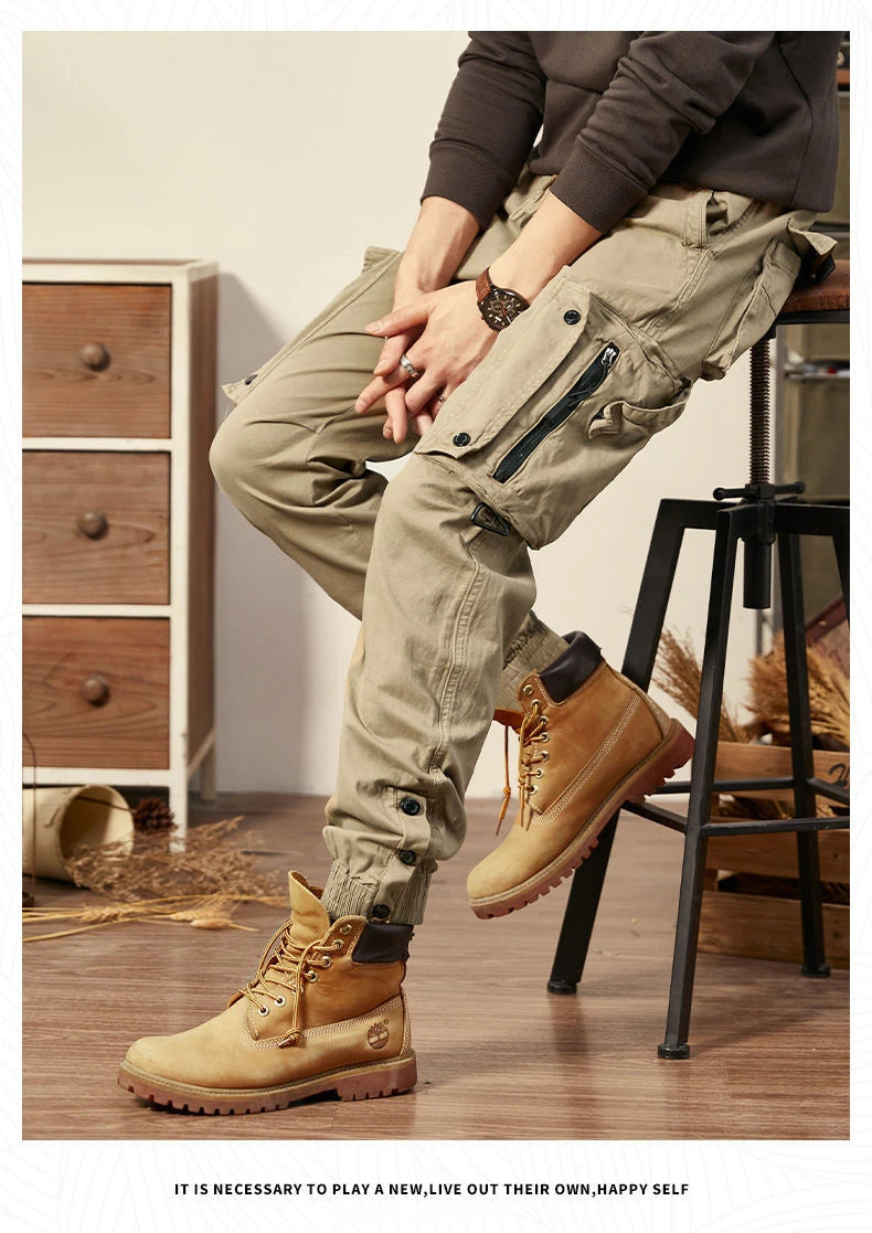 Mens Cargo Pants Multi Pocket Khaki Trousers