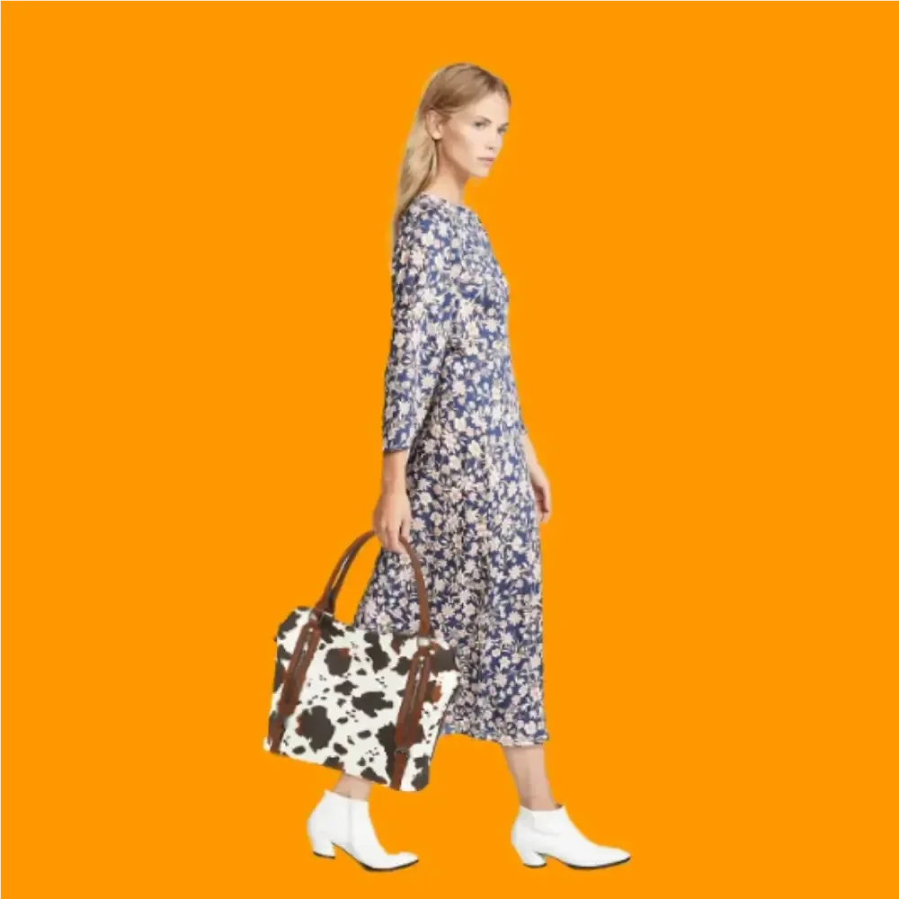 Handbags PU Leather Large Shoulder Bag, Cow Pattern Work Bags With Multi-Pockets Orange / (30cm<Max Length<50cm) / United States