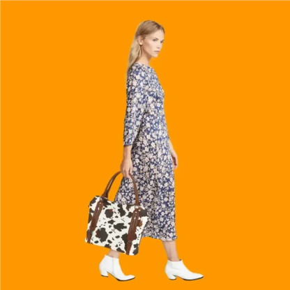 Handbags PU Leather Large Shoulder Bag, Cow Pattern Work Bags With Multi-Pockets Orange / (30cm<Max Length<50cm) / United States