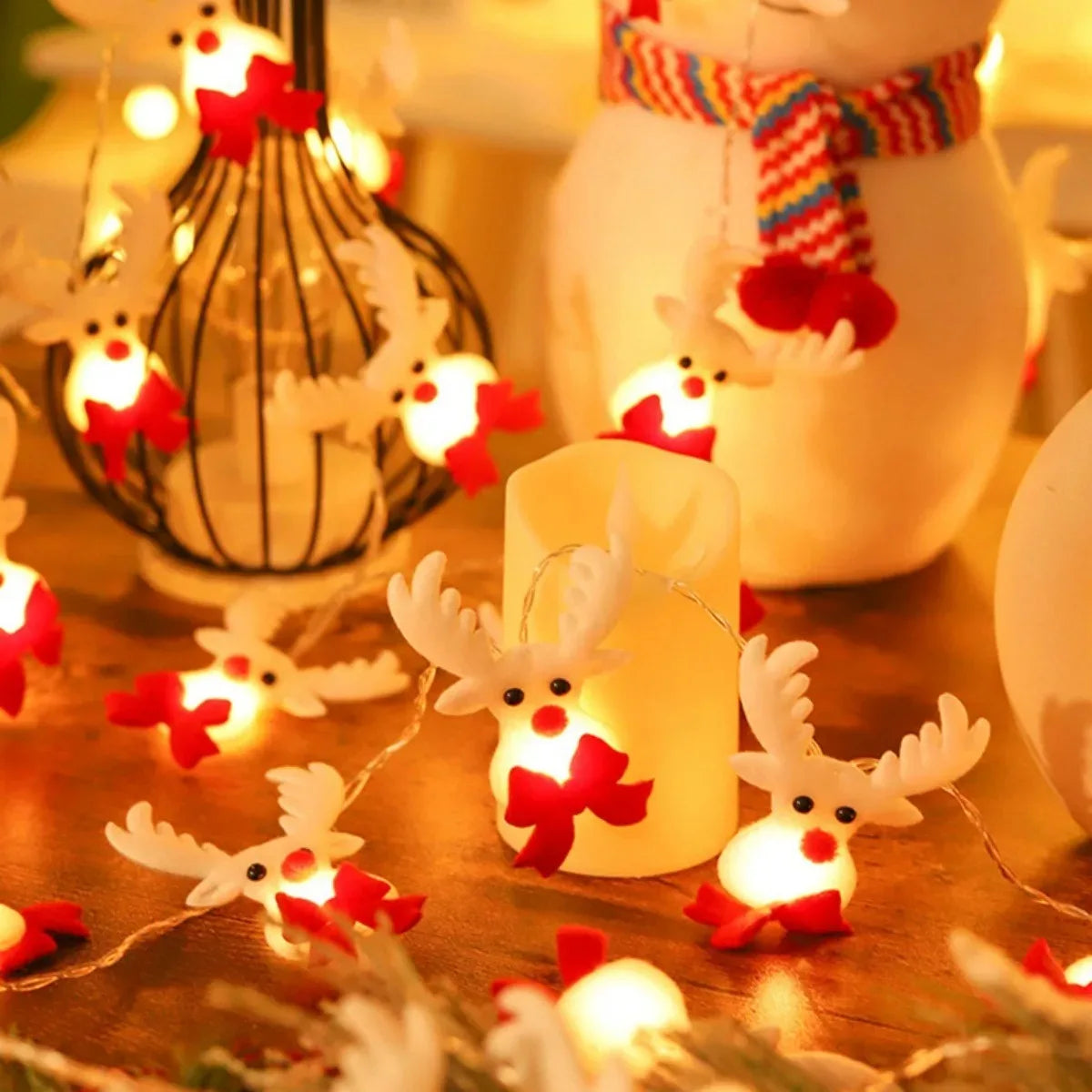 Christmas Elk LED String Lights – Battery-Operated Reindeer Fairy Lights