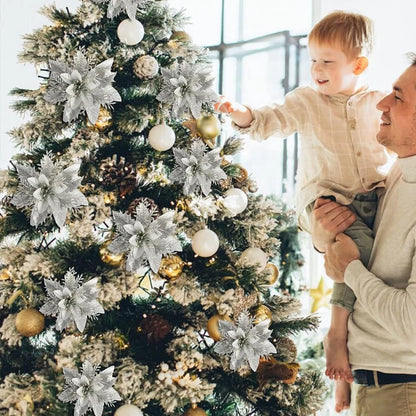 Glitter Poinsettia Christmas Tree Ornaments – 12/24/36PCS Red / 12pcs / United States