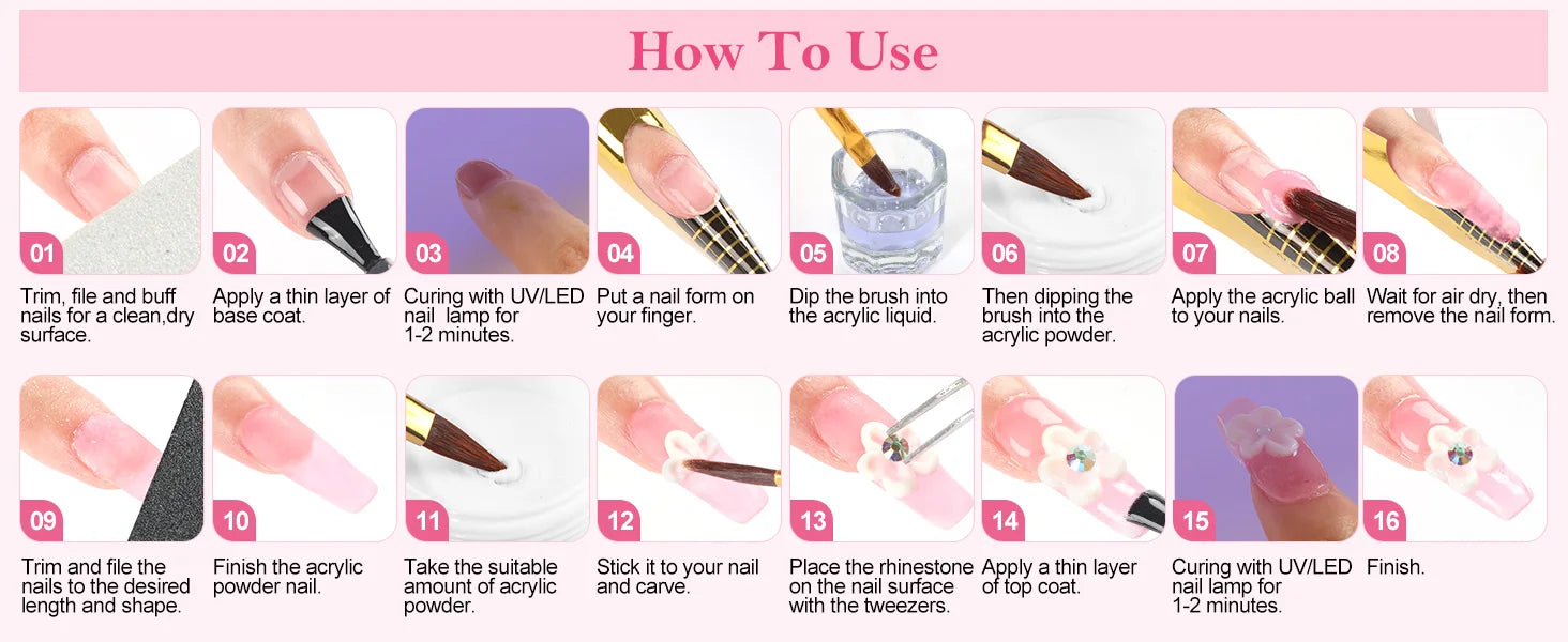 Acrylic Nail Kit with 36W UV LED Nail Lamp Base Top Coat Suitable for Nail Extension and Decoration Nail Tools