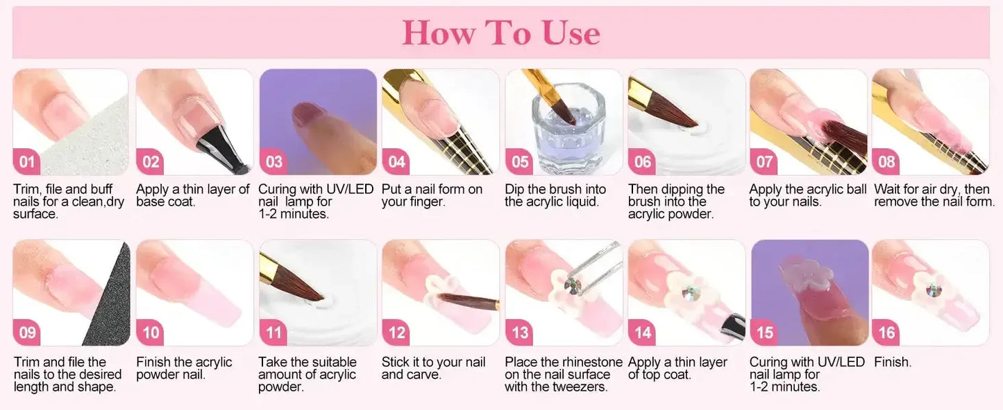 Acrylic Nail Kit with 36W UV LED Nail Lamp Base Top Coat Suitable for Nail Extension and Decoration Nail Tools Acrylic Kit / United States