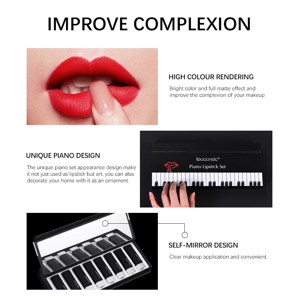 8Pcs/Set Velvet Matte Lipstick Set Long Lasting Waterproof Creative Piano Box Design