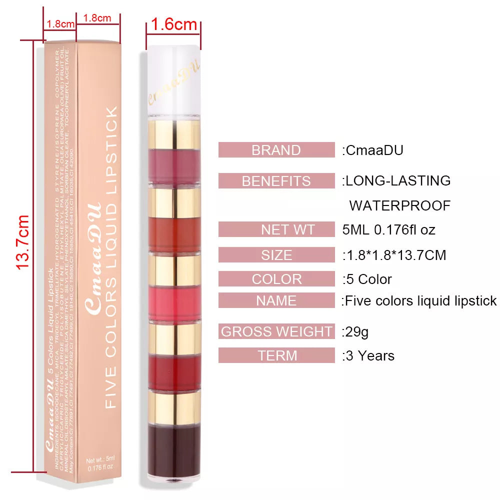 5 In 1 Matte Lipstick Kit Combo Strip