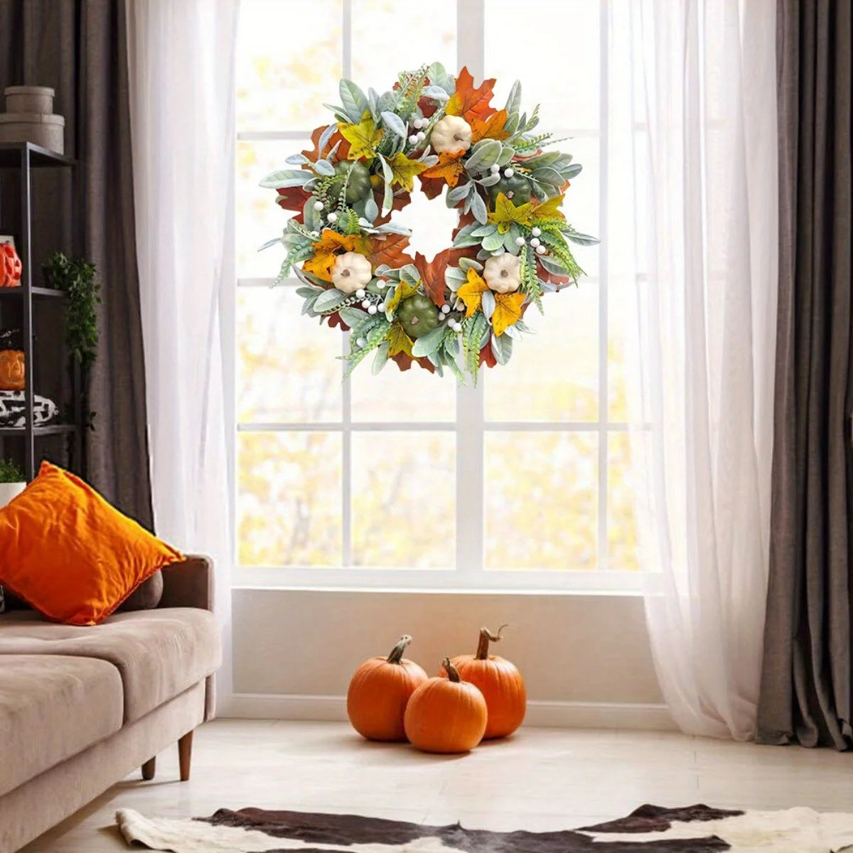 Thanksgiving Wreaths Harvest Festival Pumpkin Maple Leaves