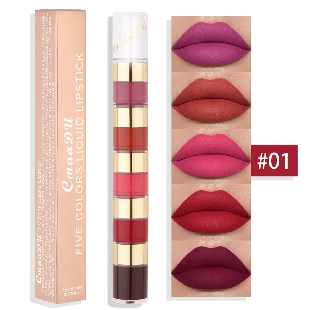 5 In 1 Matte Lipstick Kit Combo Strip 01