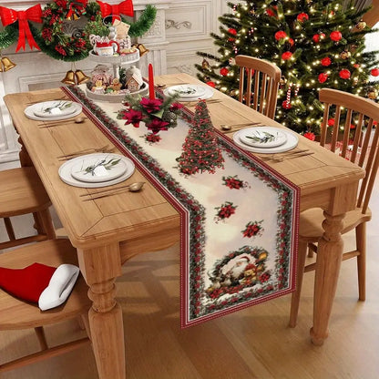 Christmas Table Runner with Santa & Poinsettia Design 13x35.1inch / Christmas / United States