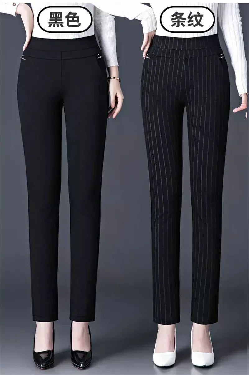 Elastic Waist Casual Straight Pants Black / M
