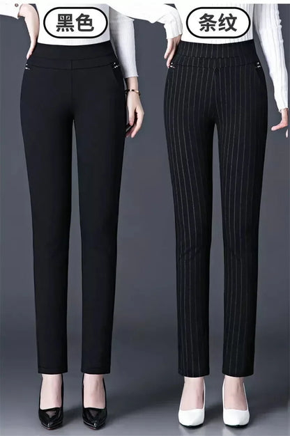 Elastic Waist Casual Straight Pants Black / M