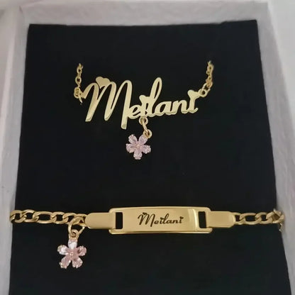 Custom Name Jewelry Set – Personalized Kids Necklace & Bracelet Gift Pink / 45cm / Set|United States