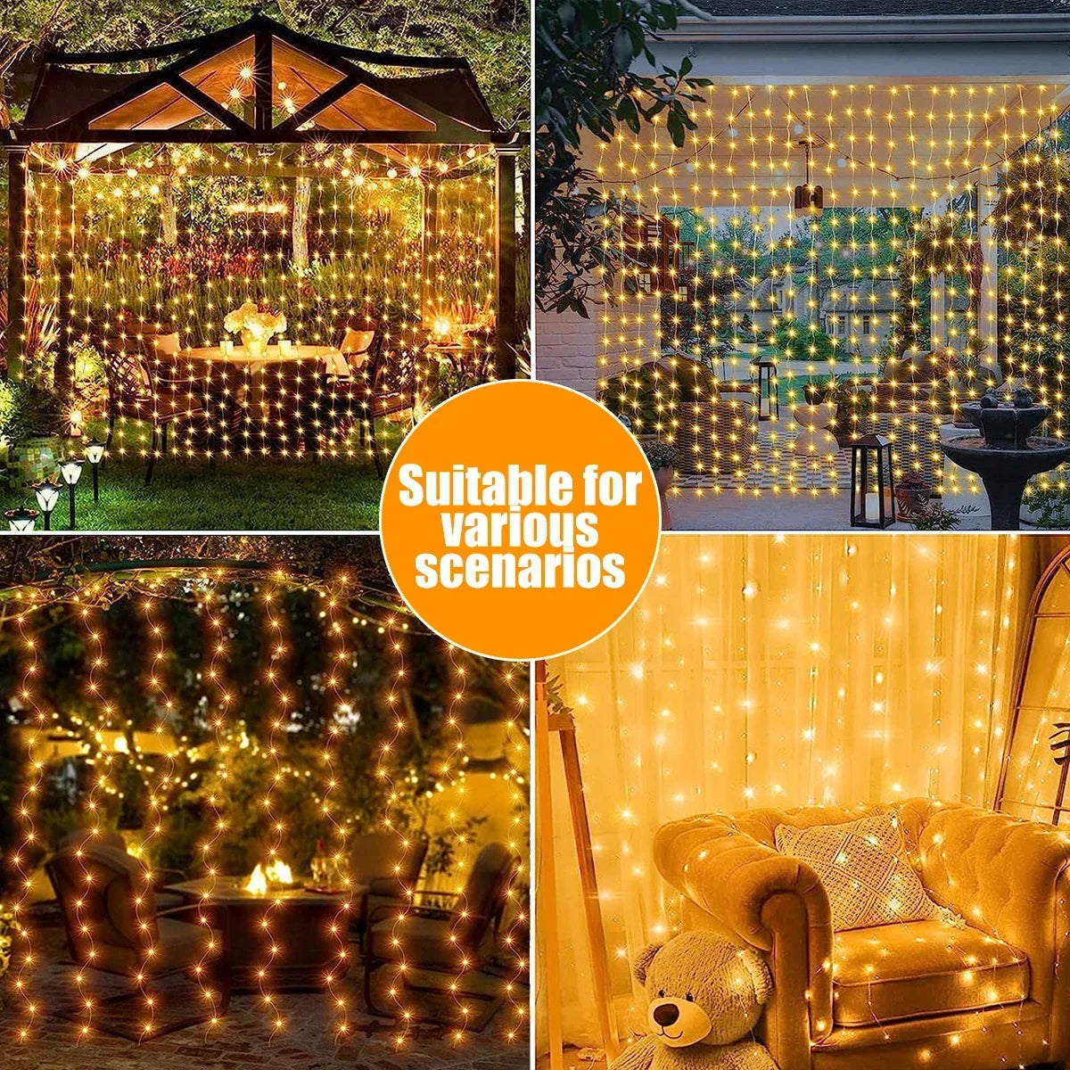 Solar Curtain Fairy Lights – 8-Mode Outdoor LED String