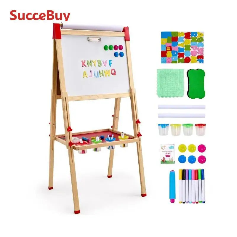 SucceBuy Wooden Kids Art Easel – Double-Sided Magnetic Drawing Board