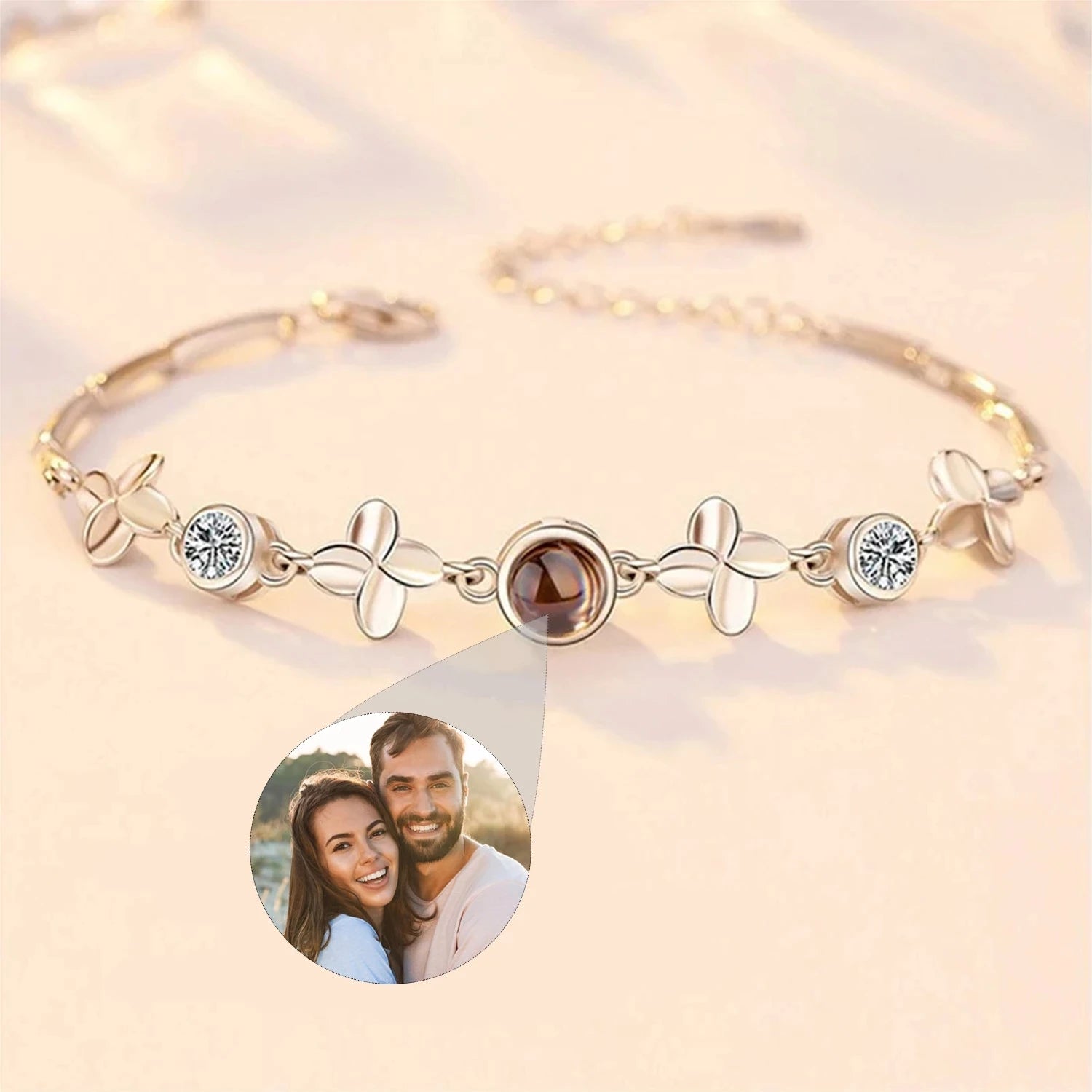 S925 Leaf Projection Photo Bracelet – Custom Image Jewelry