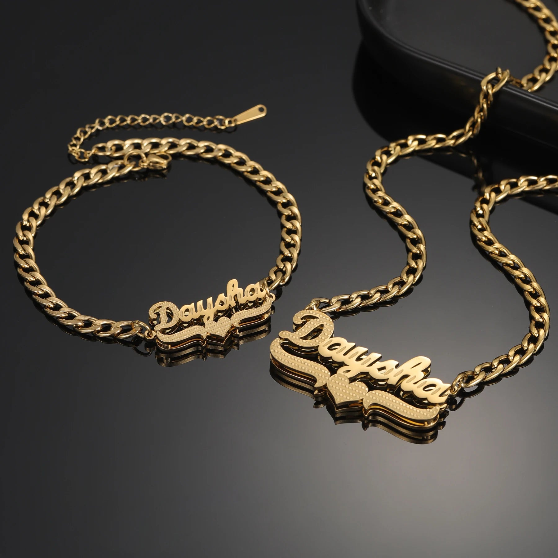 Double Plated Coustom Luxury Set Jewelry Unique Name Necklace Bracelet