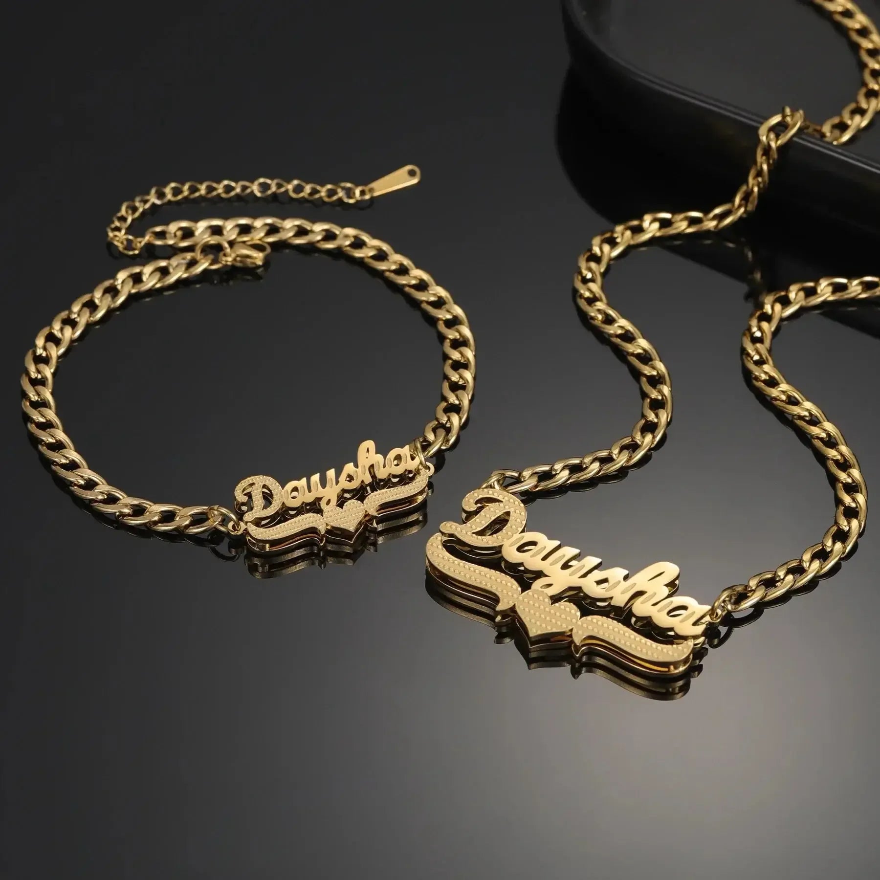 Double Plated Coustom Luxury Set Jewelry Unique Name Necklace Bracelet Silver-Set / United States