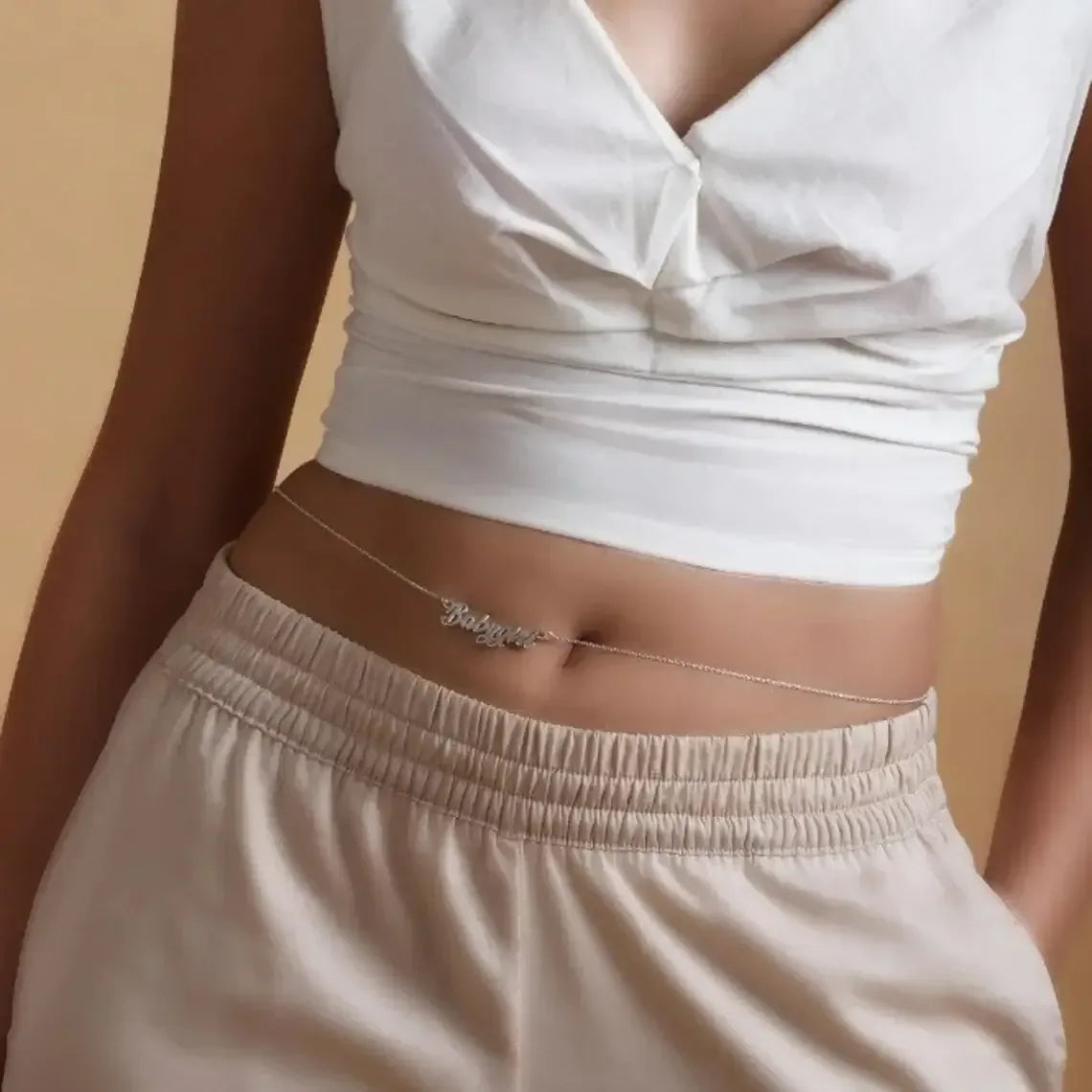 Personalized Name Belly Chain – Custom Waist Jewelry for Women Platinum Plated / United States / 60 plus 20cm(31inch)