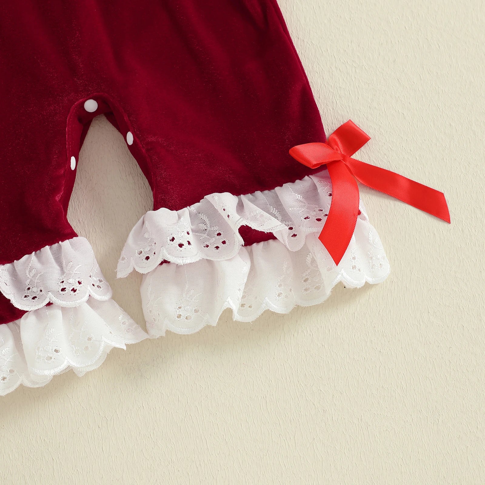 Baby Girls Christmas Velvet Romper – Long Sleeve Santa Jumpsuit