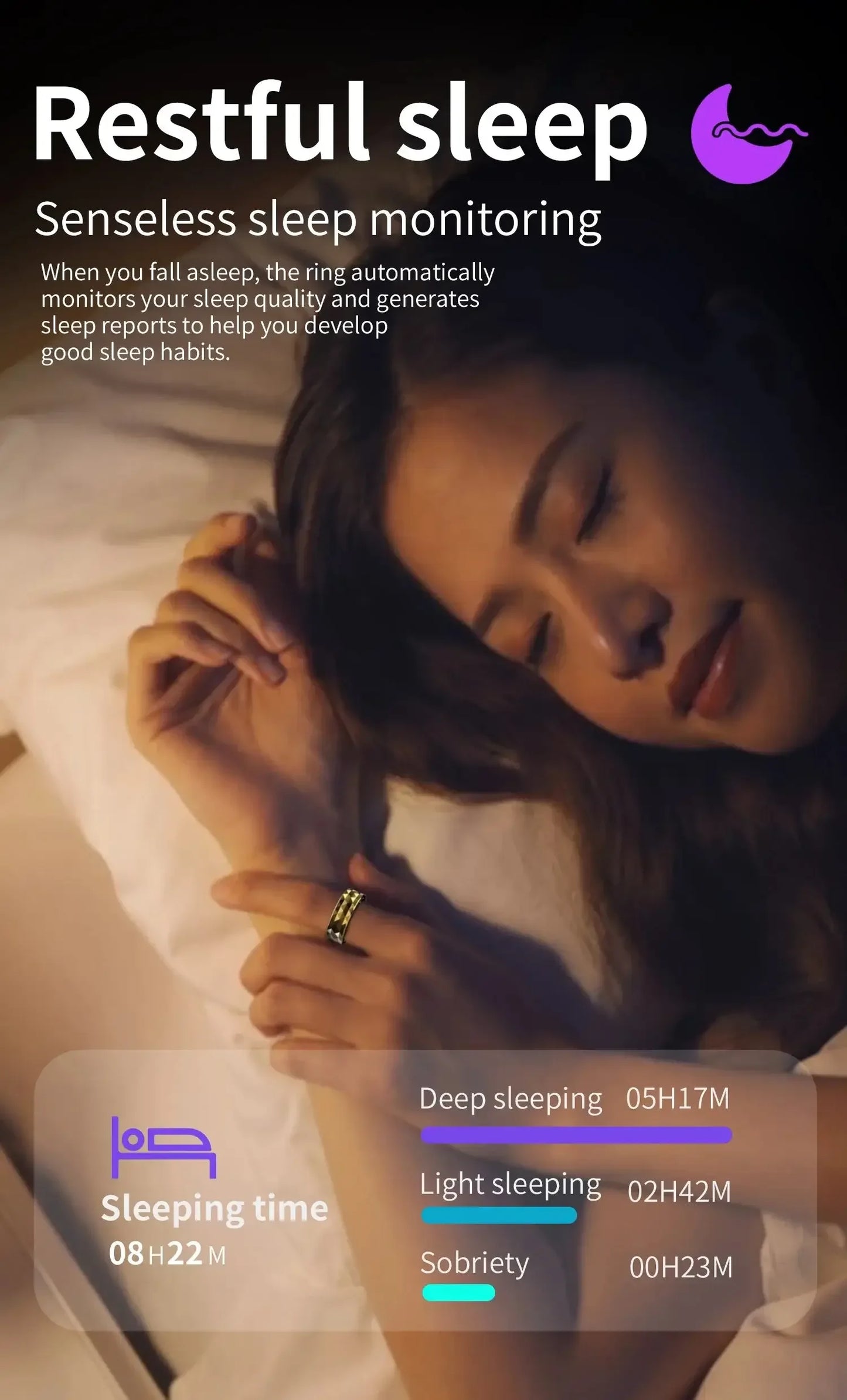 Bluetooth Smart Ring with Health Tracking Gold 18