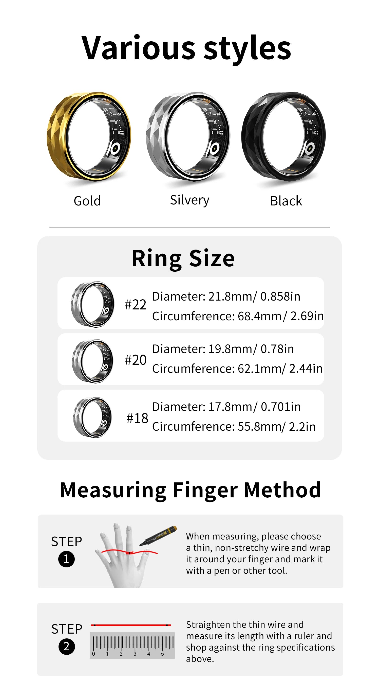 Bluetooth Smart Ring with Health Tracking