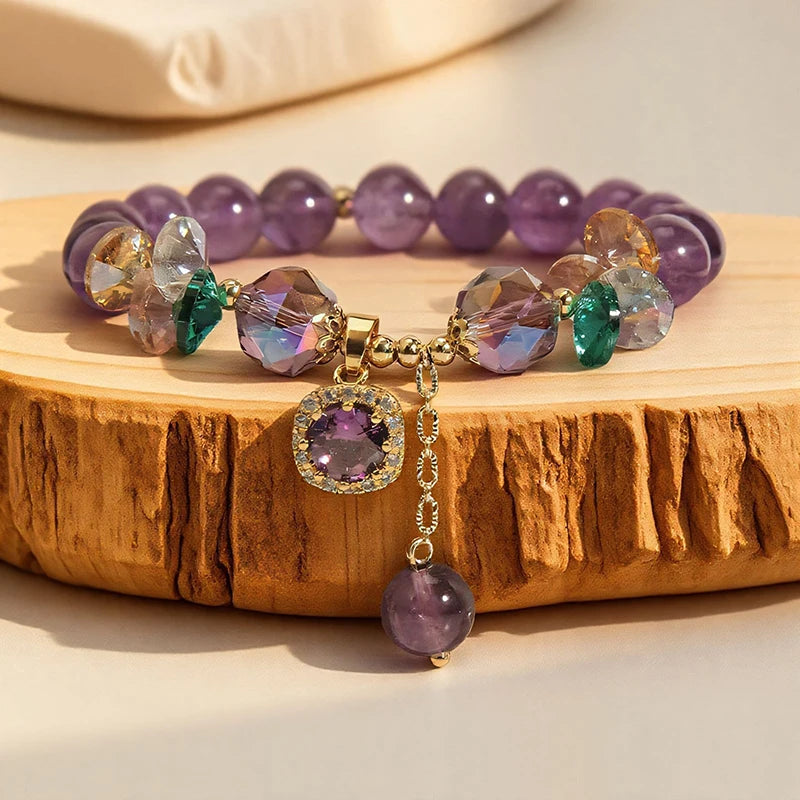 Natural Purple Crystal Bead Bracelet – Healing Stone Jewelry