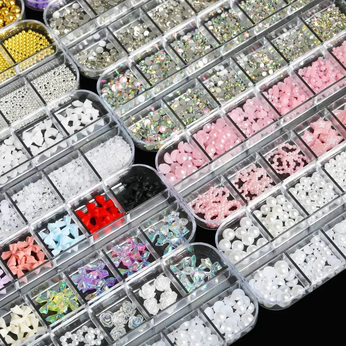 11 Boxes 3D Nail Art Decoration Set with Pearls, Rhinestones & Resin Flowers 11BOX / United States