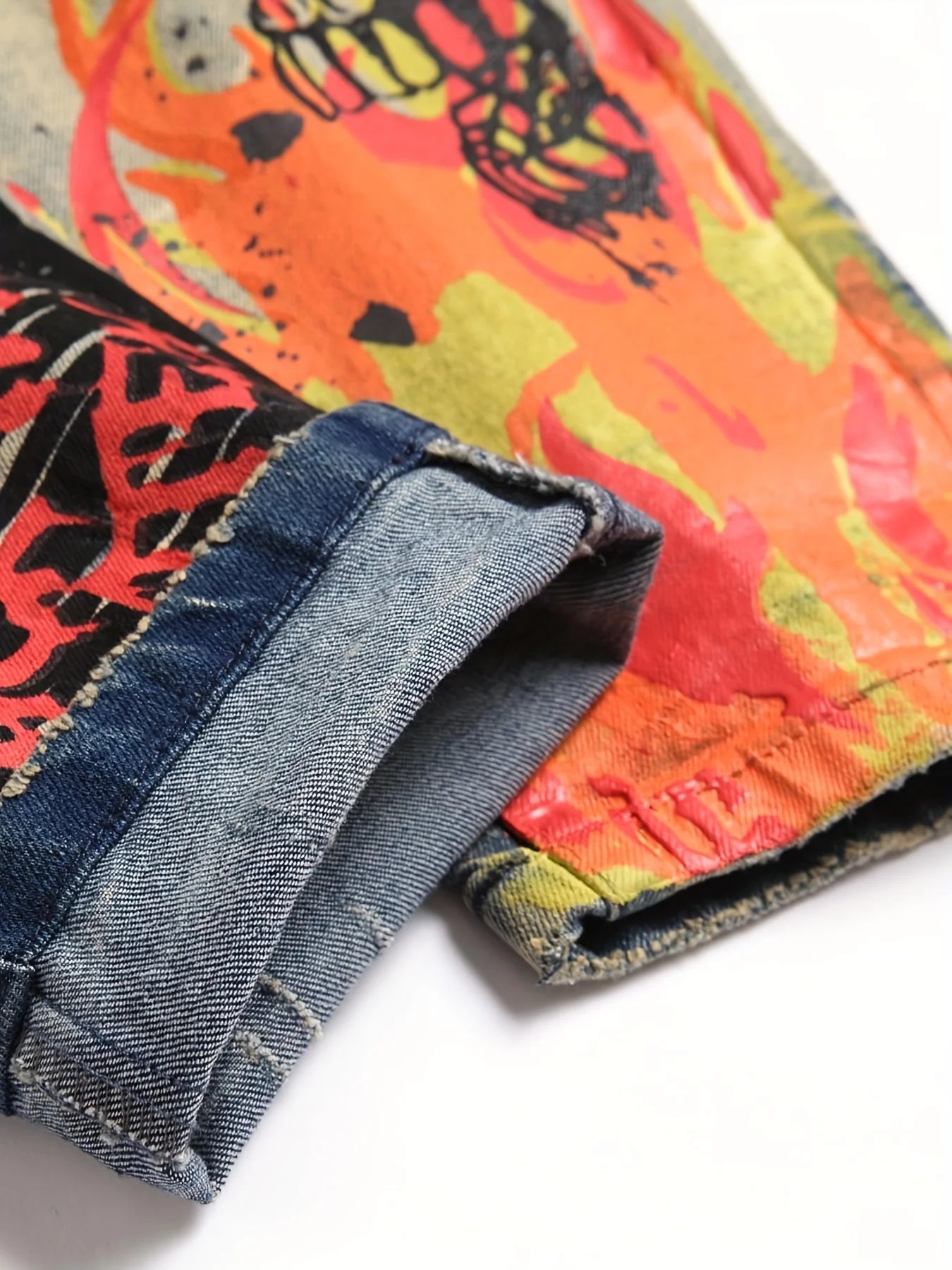Men's Vintage Style Jeans With Novelty Skull Patter, Street Style Jeans For Males