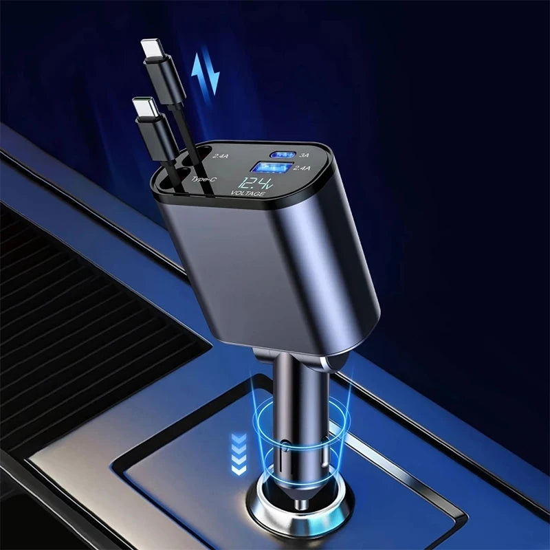 Retractable Cable Cigarette Lighter Adapter ensuring a quick recharge for multiple devices