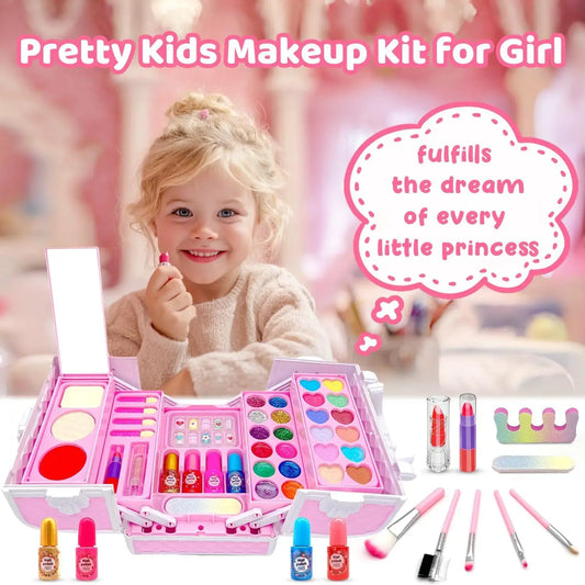 Kids Makeup Kit for Girls – 57-Piece Washable Pretend Play Makeup Set with Cosmetic Case