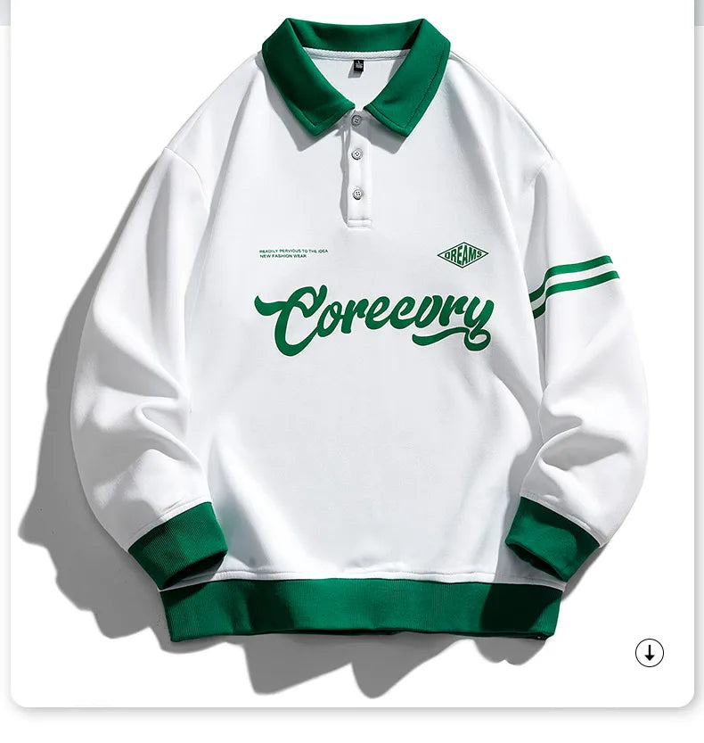 Men Oversized Contrasting Colors Lapel Sweatshirt