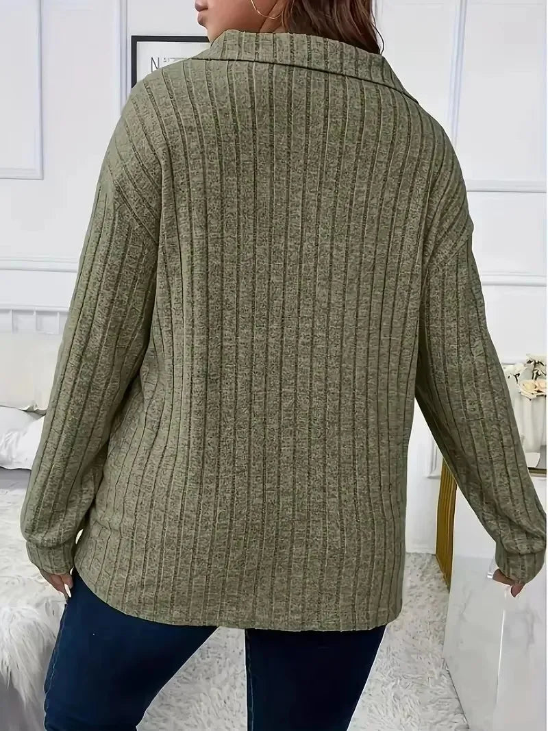 Casual Long Sleeved T-shirt Solid Color Thread Slight Elasticity Loose Collar