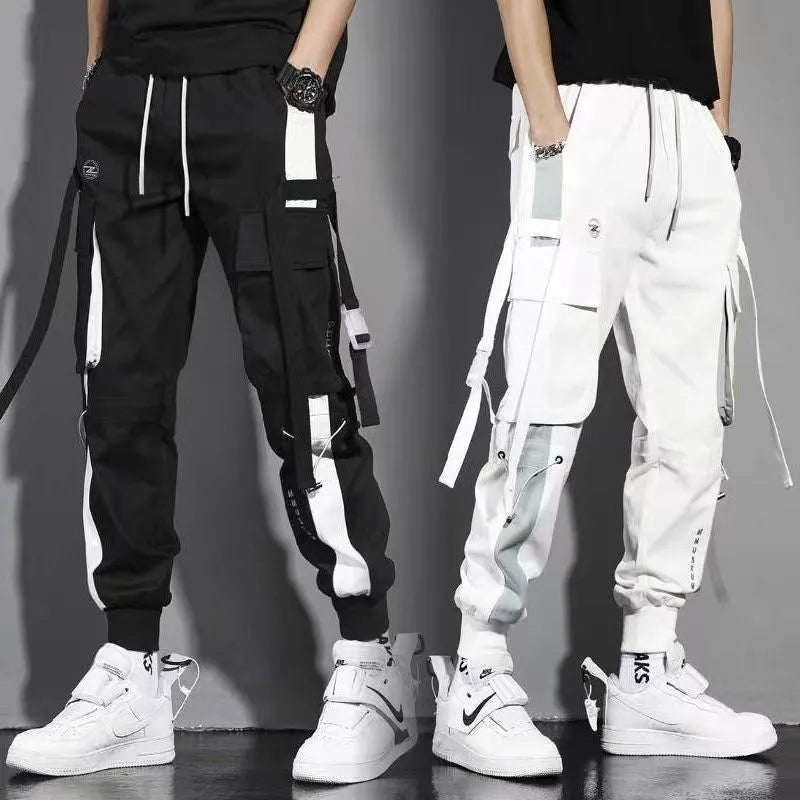 Classic Streetwear Casual Men Ribbons Harem Jogging Pants