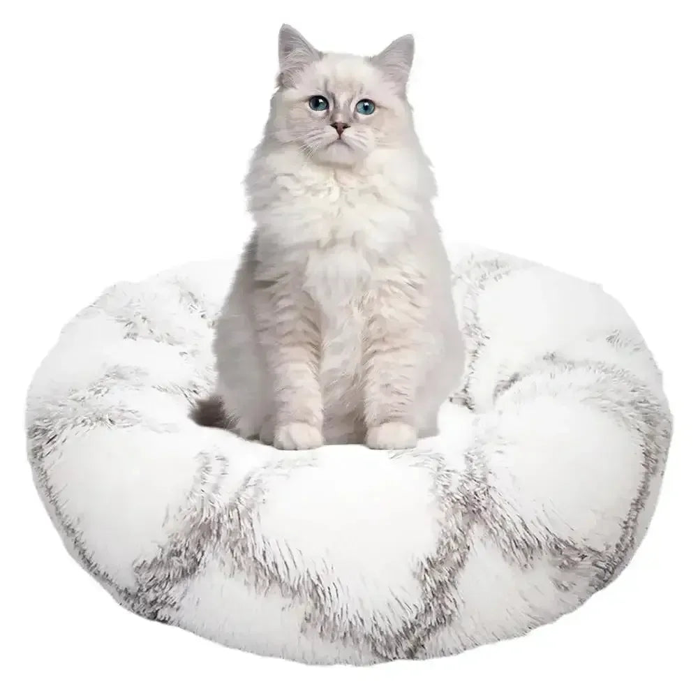 Round Dog Bed House Dog Mat Long Plush Cats Nest USB Heating Dog Basket Pet Cushion Soft Sleeping Pets Winter Warmth Supplies Gray / M / United States